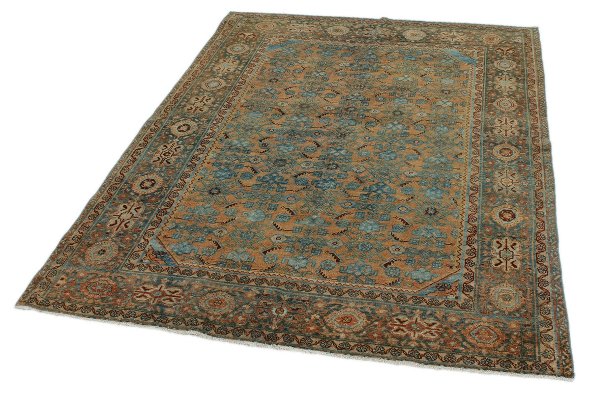 5x6 Rust and Light Blue Persian Tribal Rug