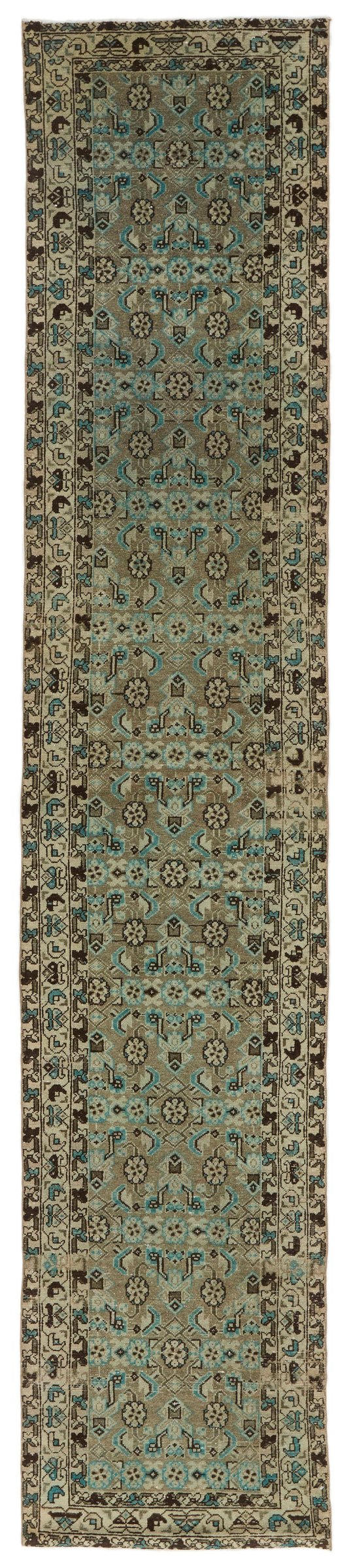 3x13 Brown and Ivory Persian Tribal Runner