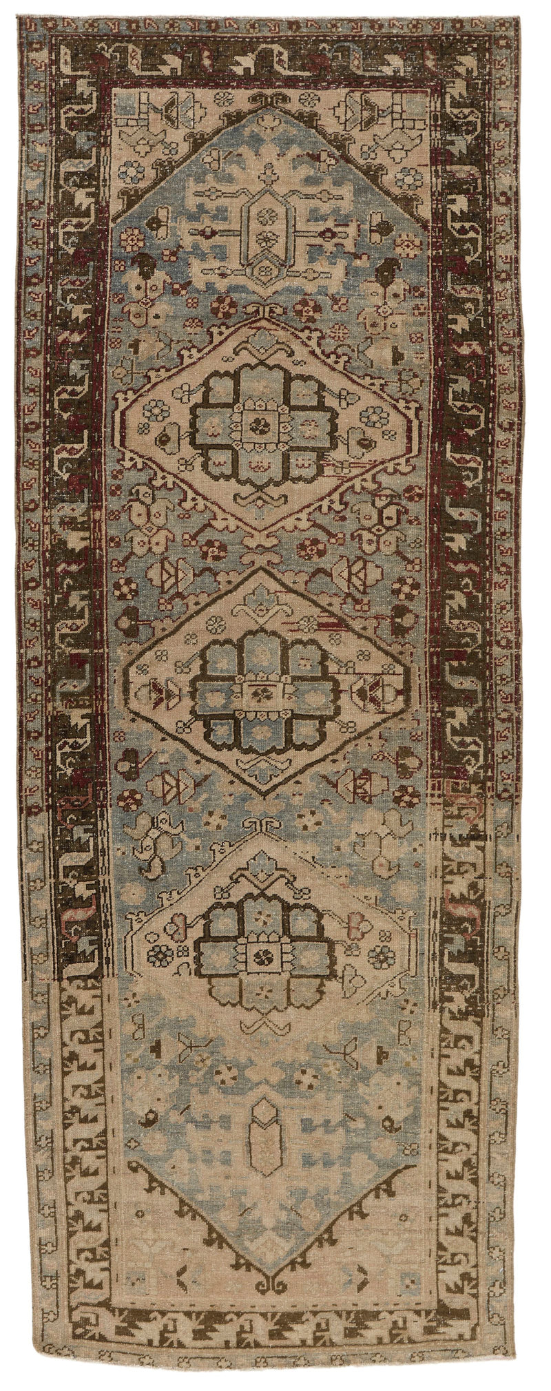 4x10 Ivory and Brown Anatolian Persian Runner