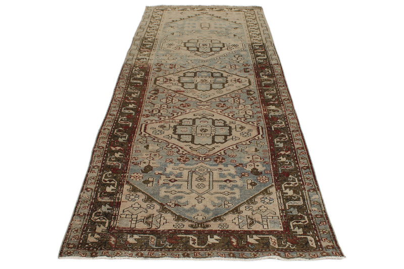 4x10 Ivory and Brown Anatolian Persian Runner