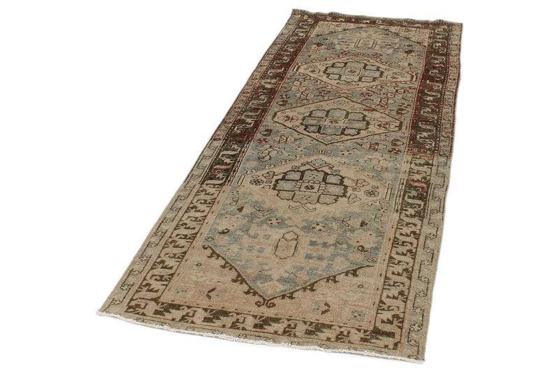 4x10 Ivory and Brown Anatolian Persian Runner