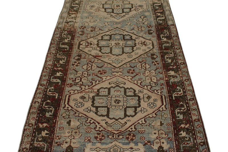 4x10 Ivory and Brown Anatolian Persian Runner