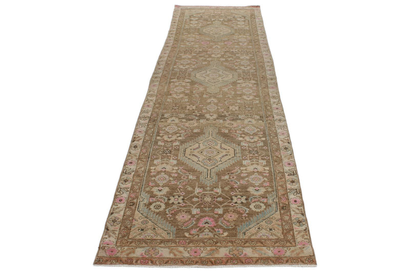 3x12 Brown and Ivory Persian Tribal Runner