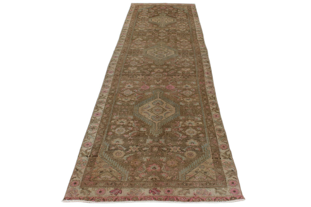 3x12 Brown and Ivory Persian Tribal Runner