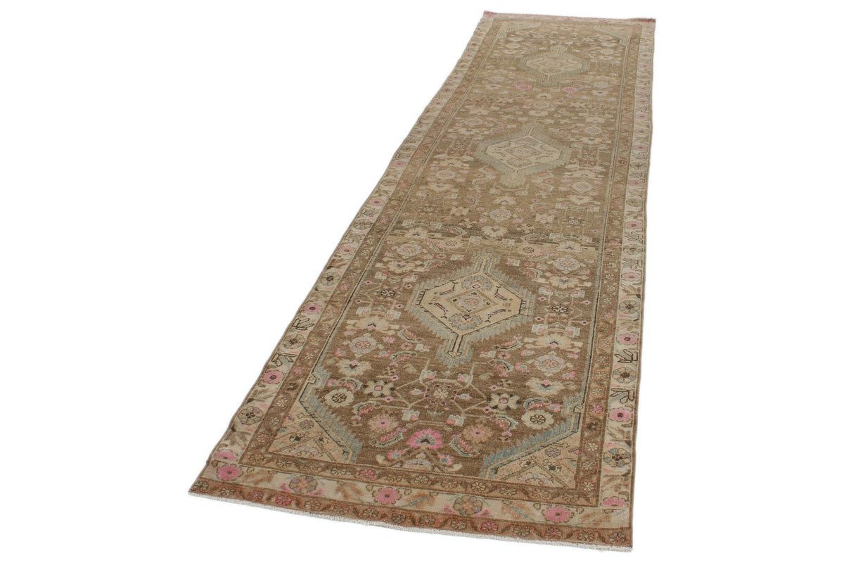 3x12 Brown and Ivory Persian Tribal Runner