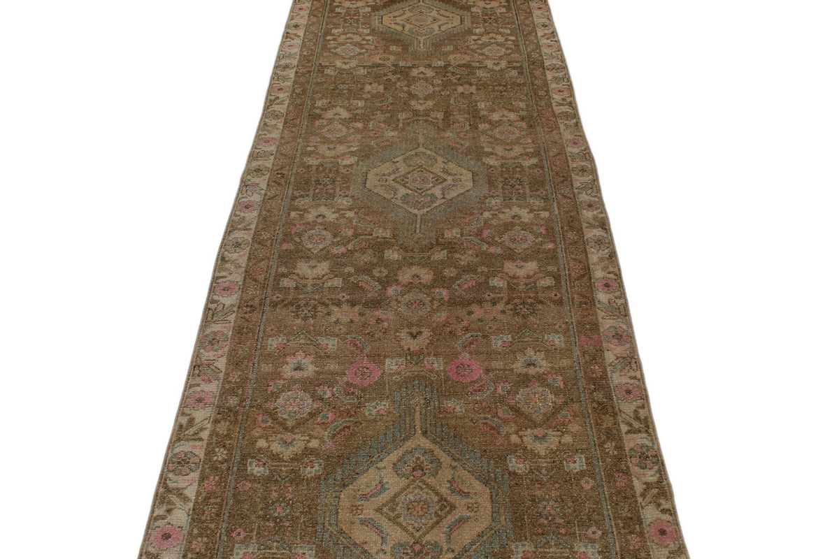 3x12 Brown and Ivory Persian Tribal Runner