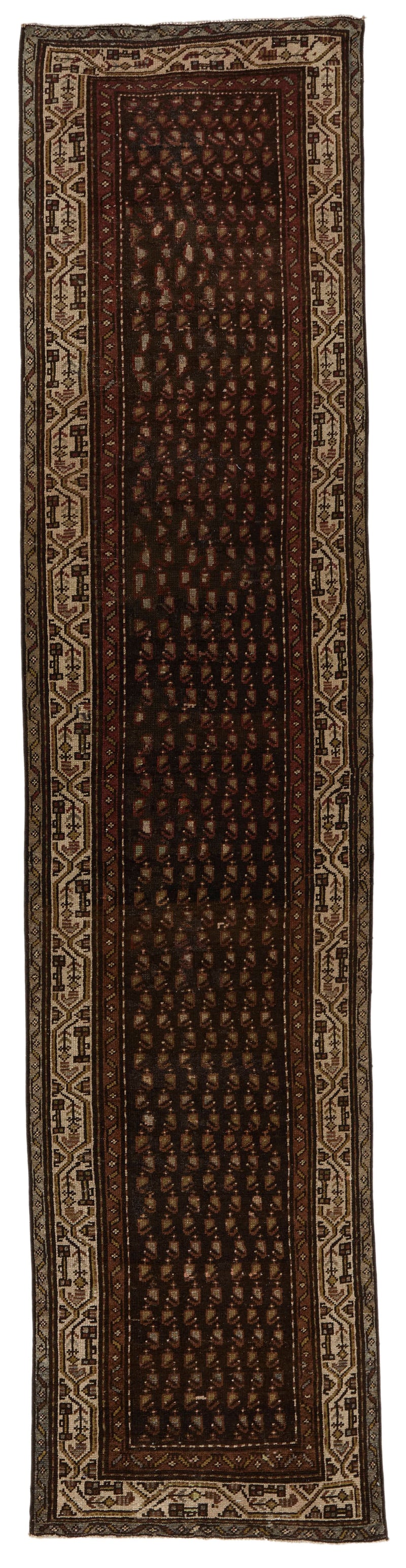 3x13 Brown and Ivory Persian Tribal Runner