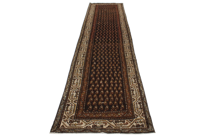 3x13 Brown and Ivory Persian Tribal Runner