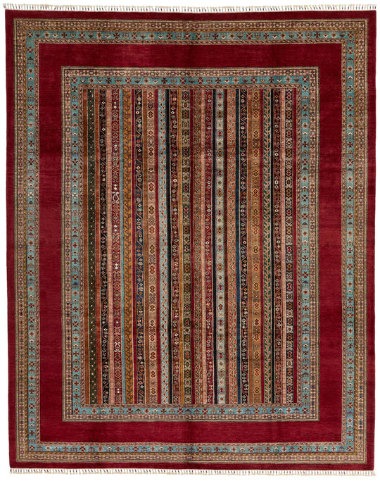 10x13 Multicolor and Red Turkish Tribal Rug