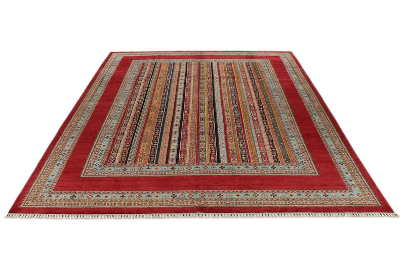 10x13 Multicolor and Red Turkish Tribal Rug