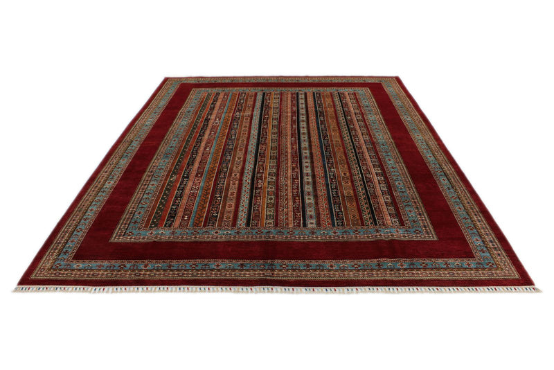 10x13 Multicolor and Red Turkish Tribal Rug