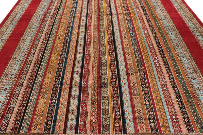 10x13 Multicolor and Red Turkish Tribal Rug