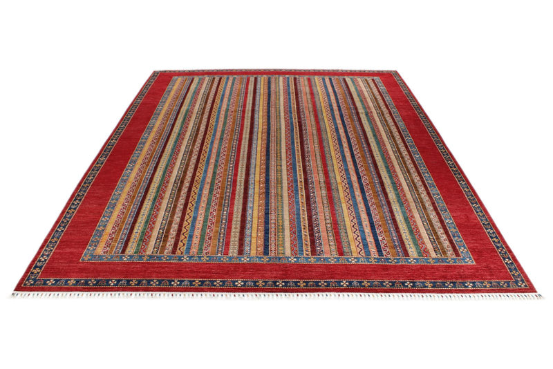 10x13 Red and Multicolor Turkish Tribal Rug