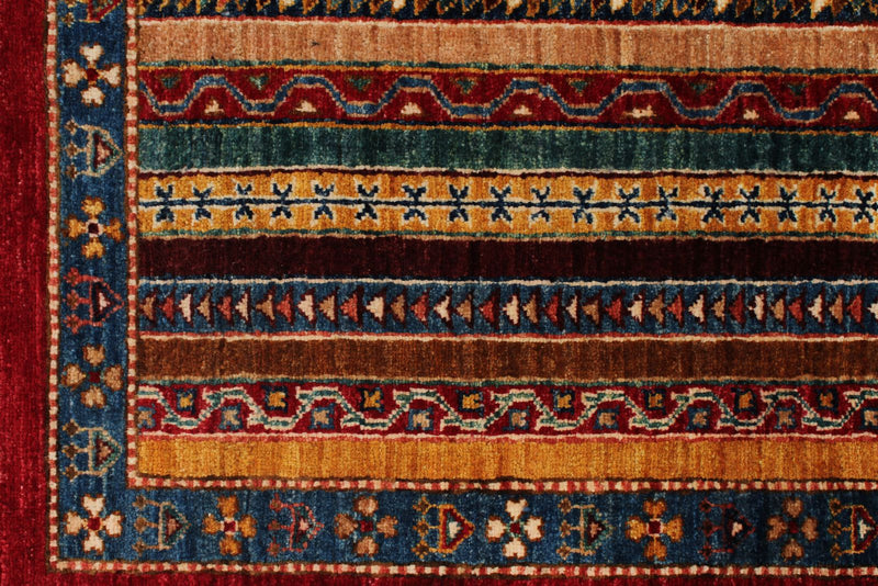 10x13 Red and Multicolor Turkish Tribal Rug