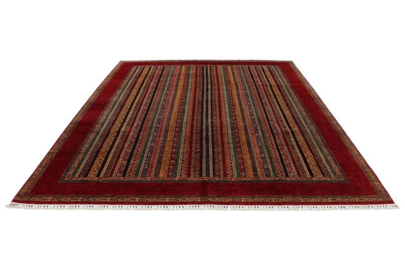 10x13 Multicolor and Red Turkish Tribal Rug