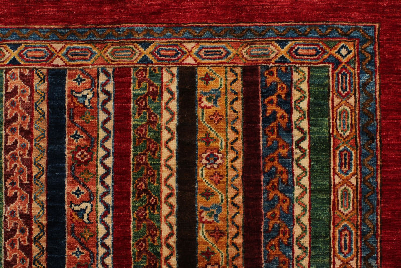 10x13 Multicolor and Red Turkish Tribal Rug