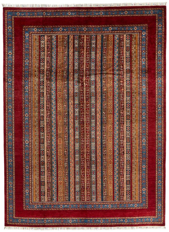 9x12 Red and Multicolor Turkish Tribal Rug