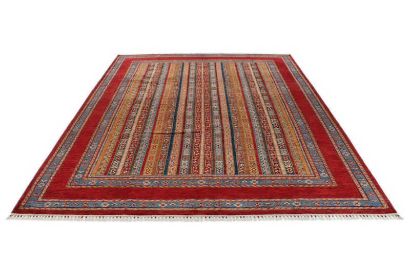 9x12 Red and Multicolor Turkish Tribal Rug