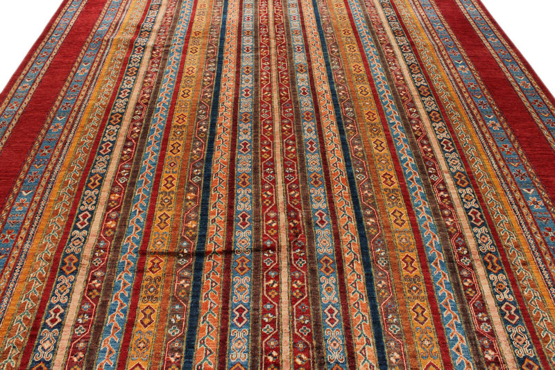 9x12 Red and Multicolor Turkish Tribal Rug