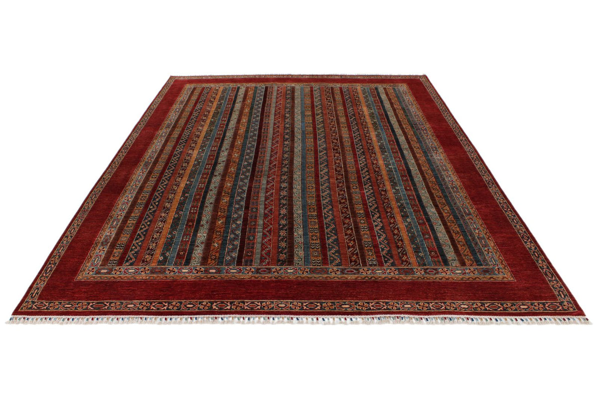 9x12 Red and Multicolor Turkish Tribal Rug