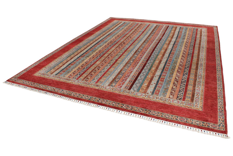 9x12 Red and Multicolor Turkish Tribal Rug