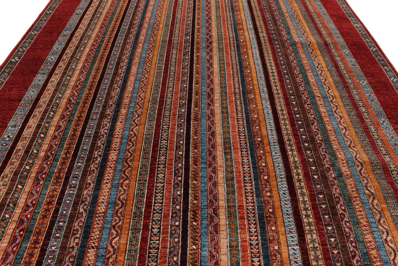 9x12 Red and Multicolor Turkish Tribal Rug