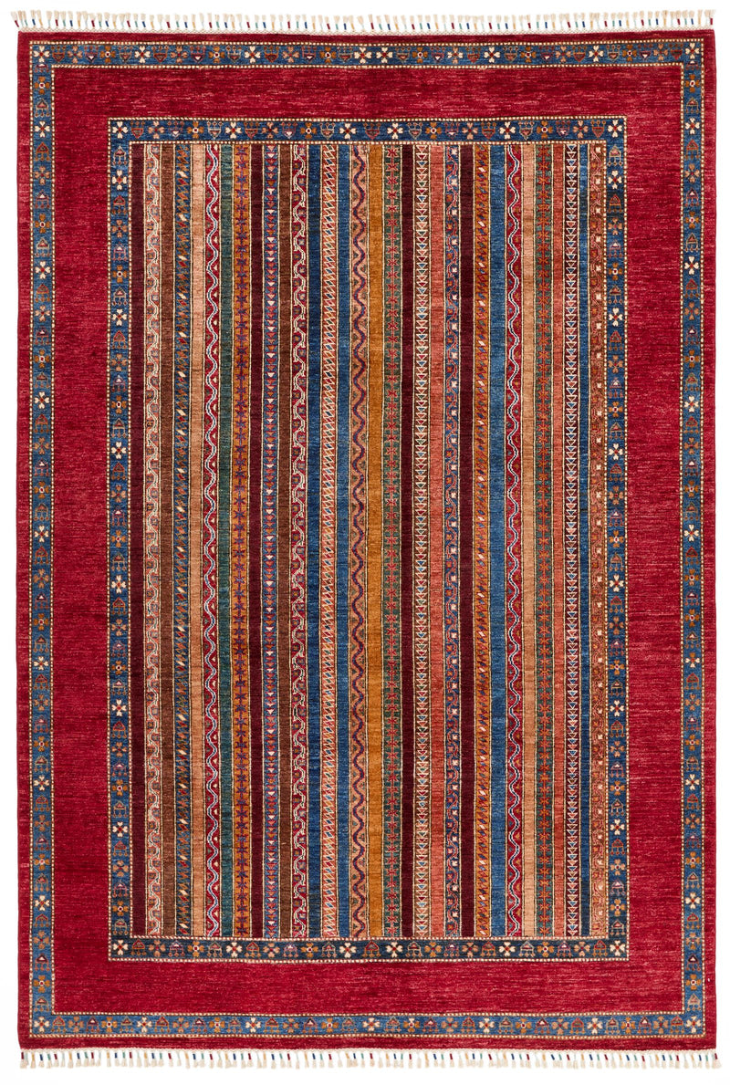 7x10 Red and Multicolor Turkish Tribal Rug