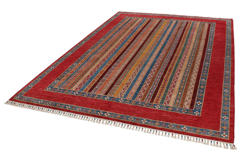 7x10 Red and Multicolor Turkish Tribal Rug