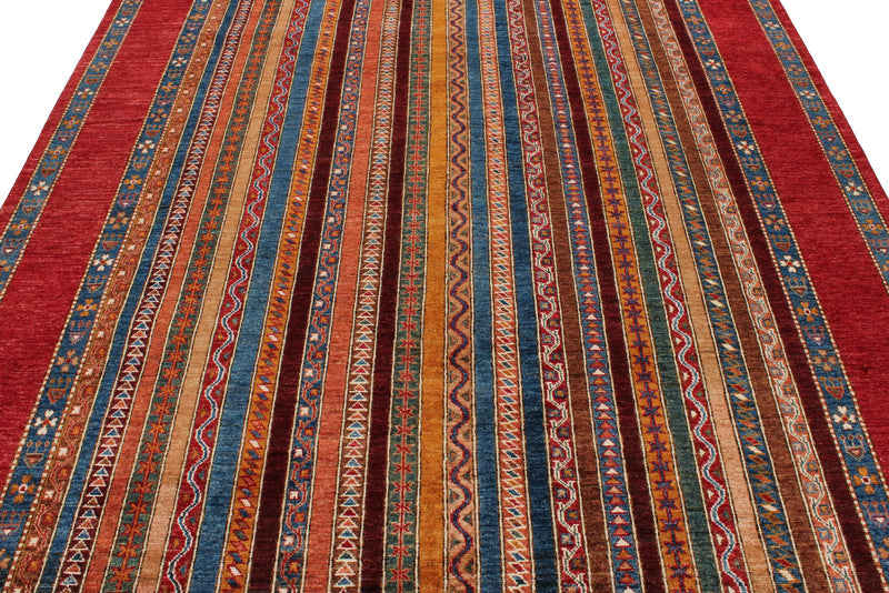 7x10 Red and Multicolor Turkish Tribal Rug