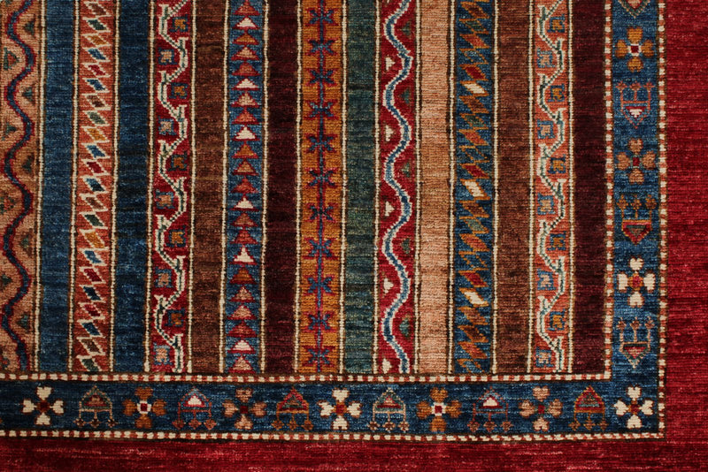 7x10 Red and Multicolor Turkish Tribal Rug