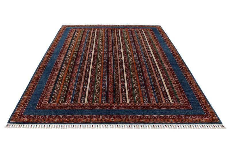 7x10 Blue and Multicolor Turkish Tribal Rug