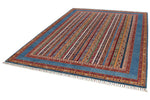 7x10 Blue and Multicolor Turkish Tribal Rug