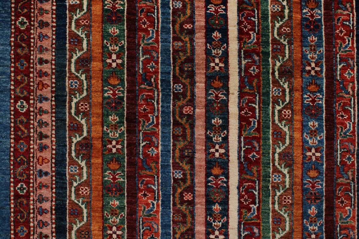7x10 Blue and Multicolor Turkish Tribal Rug