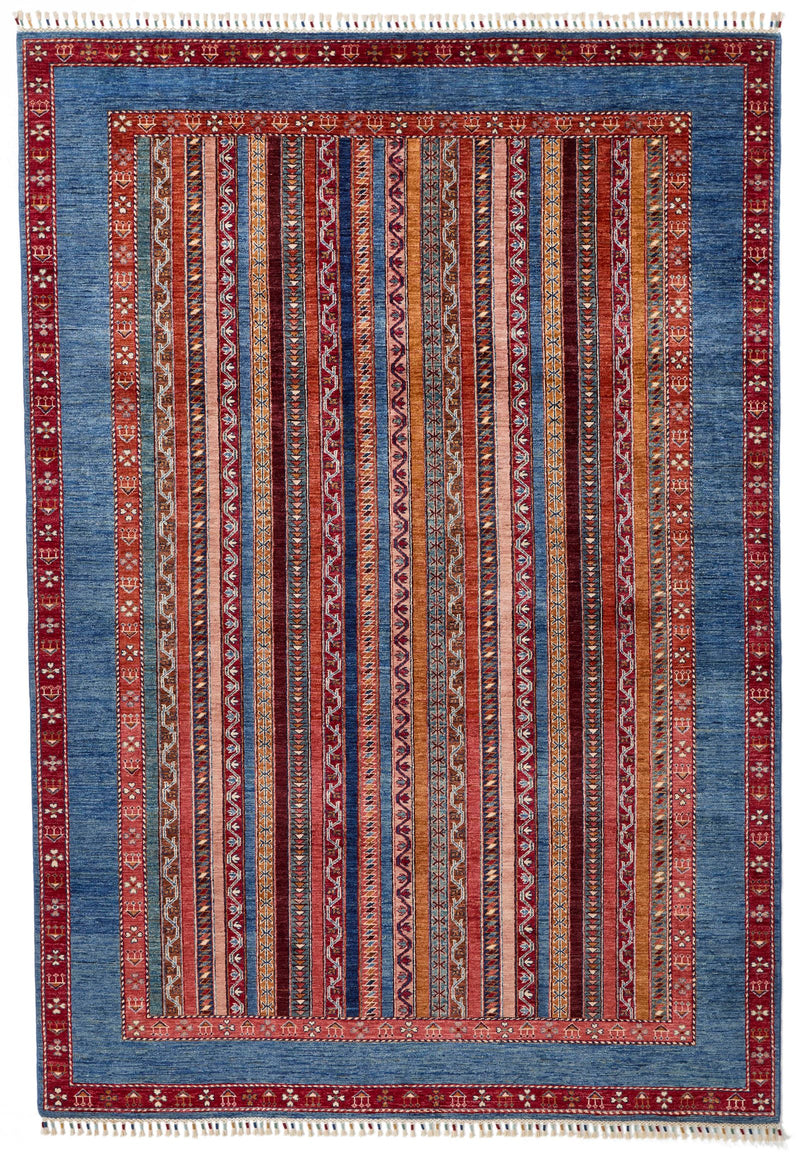 7x10 Multicolor and Blue Turkish Tribal Rug