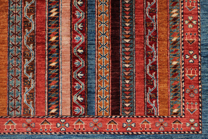 7x10 Multicolor and Blue Turkish Tribal Rug