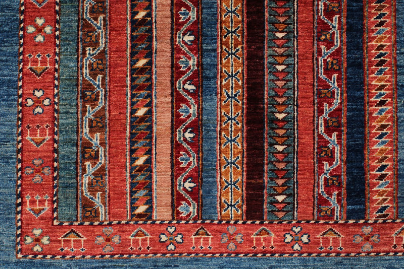 7x10 Multicolor and Blue Turkish Tribal Rug