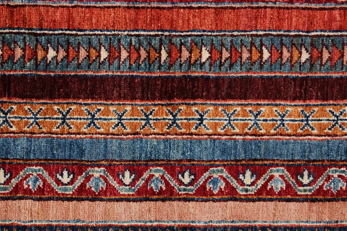 7x10 Multicolor and Blue Turkish Tribal Rug