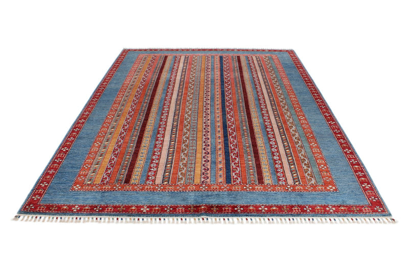 7x10 Multicolor and Blue Turkish Tribal Rug