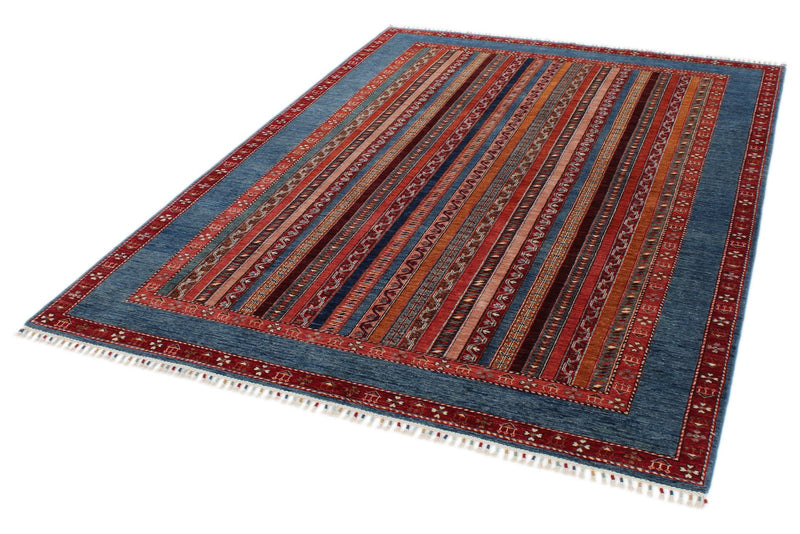 7x10 Multicolor and Blue Turkish Tribal Rug