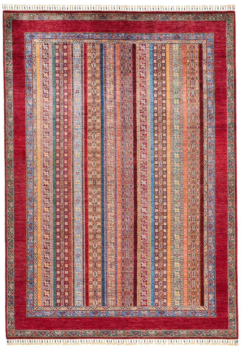 7x10 Red and Multicolor Turkish Tribal Rug