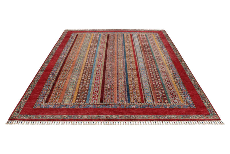 7x10 Red and Multicolor Turkish Tribal Rug