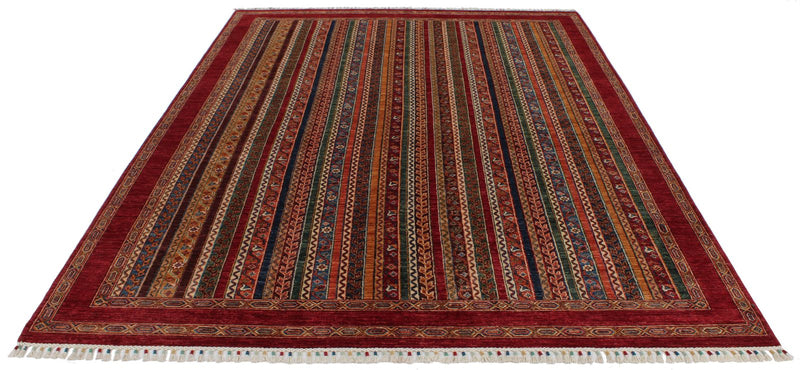 7x10 Multicolor and Red Turkish Tribal Rug