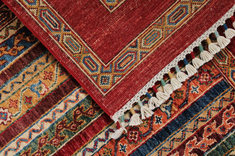 7x10 Multicolor and Red Turkish Tribal Rug