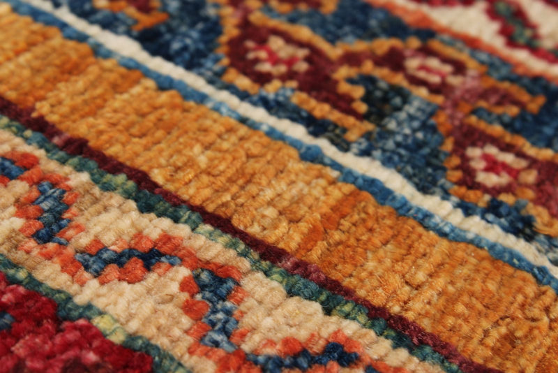 7x10 Multicolor and Red Turkish Tribal Rug