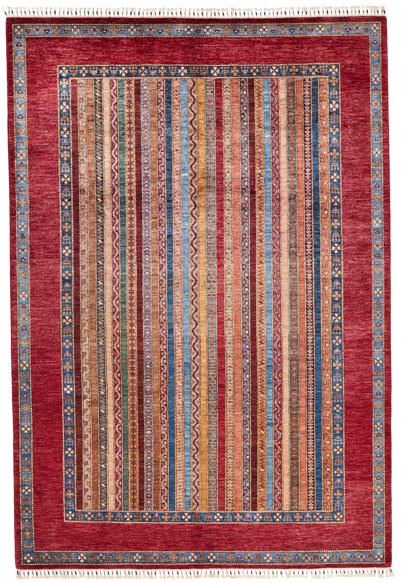 7x10 Red and Multicolor Turkish Tribal Rug