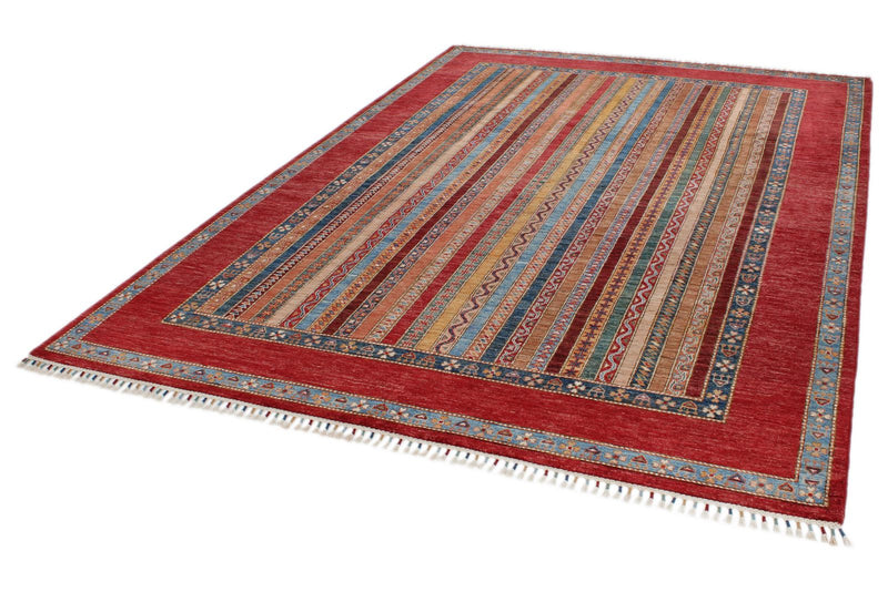 7x10 Red and Multicolor Turkish Tribal Rug