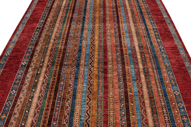 7x10 Red and Multicolor Turkish Tribal Rug