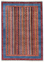 7x10 Blue and Multicolor Turkish Tribal Rug