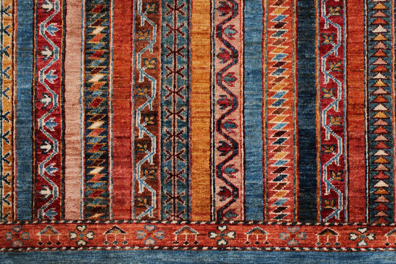 7x10 Blue and Multicolor Turkish Tribal Rug