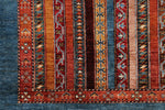 7x10 Blue and Multicolor Turkish Tribal Rug